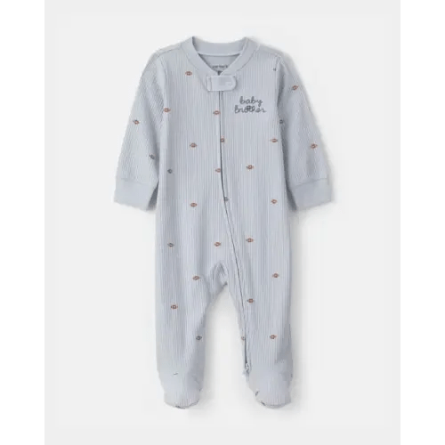 Baby Boy 'Baby Brother' Cotton 2-Way Zip Sleep & Play Pajamas - Blue | Carter's