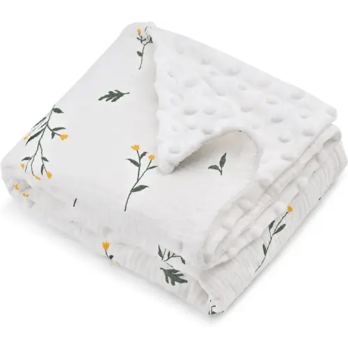 Soarwg Kids Baby Blankets Unisex Newborn, Super Soft Nursery Minky Blankets with Muslin Cotton for Boys Girls, Toddler Baby Nursery Bed Blanket Shower Gifts, Standard 100 by Oeko-Tex, 30 x 40 Inch.