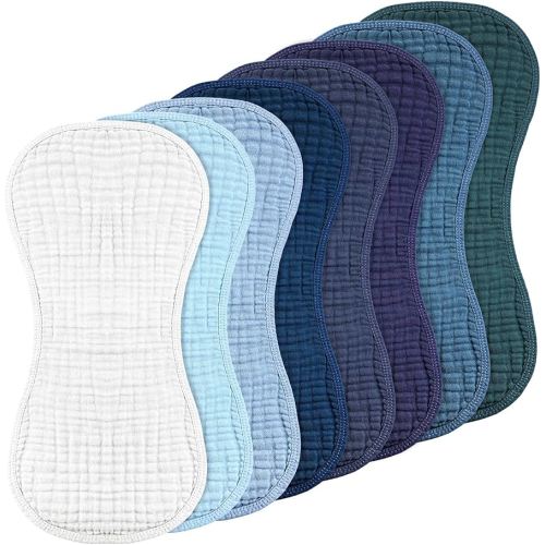 Frienda 8 Pieces Muslin Burp Cloths for Baby Cotton Burp Cloth 10 x 20 Inches Multi Colors Muslin Washcloths Diapers 4 Absorbent Layers Newborn Face Towels for Baby Boy Girl Unisex (Blue Series)