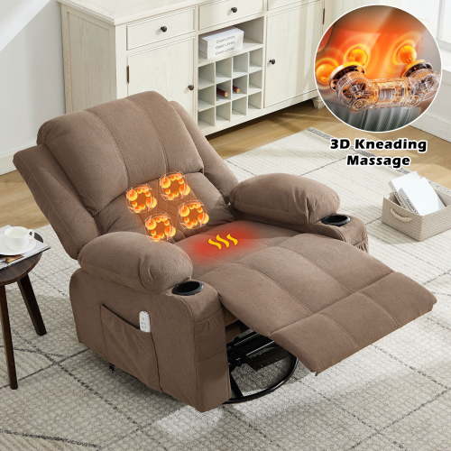 JONPONY Kneading Massage Rocker Recliner Chair with 4-Point 3D Kneading Massage and Heat Ergonomic Lounge Chair for Living Room with Rocking Function and 2 Cup Holders, USB Charge Port,Brown