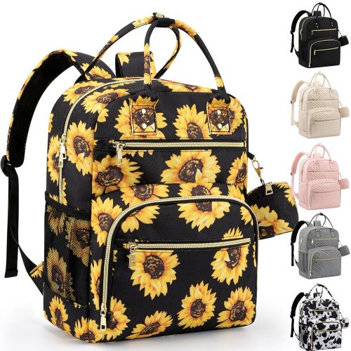 Diaper Bag Backpack,Baby Essentials Diapers Bag with Pacifier Case,Multipurpose Stylish Large Capacity Travel Backpack for Baby Girl/Boy(M-Sunflower)