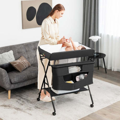 Portable Adjustable Height Newborn Nursery Organizer With Wheel-Black