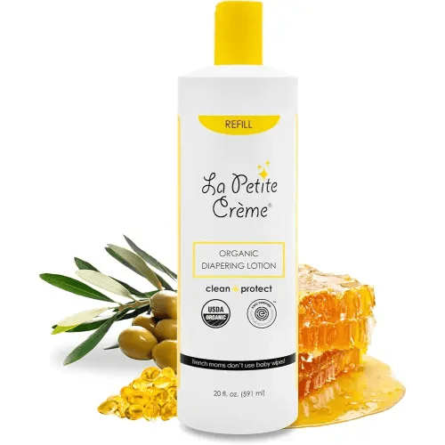 French Premium Diapering Lotion - Diaper Cream Alternative to Baby Wipes - Gentle Moisturizer & Skin Cleanser with USDA Certified Organic Ingredients - Baby Essentials (20 oz)