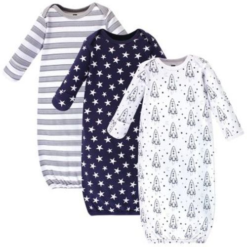 Hudson Baby Infant Boy Cotton Long-sleeve Gowns 3pk, Rocket Ship, 0-6 Months