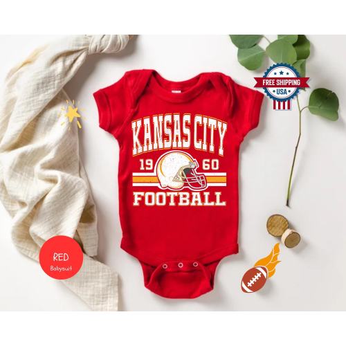 Kansas City Football Onesies®, Retro 80s Style Game Day Baby Tee, Football Baby Shower Gift, Cute Baby Bodysuit, Kansas City Toddler T-shirt