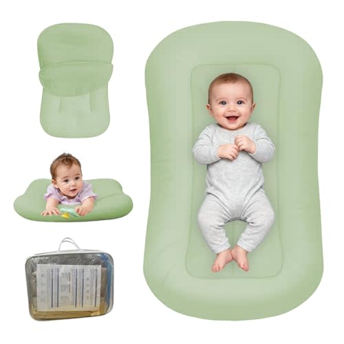 Baby Lounger for Newborn, Bionic Design Baby Lounger, Soft Organic Cotton Breathable Lounger for Infants 0-24 Months (Green)