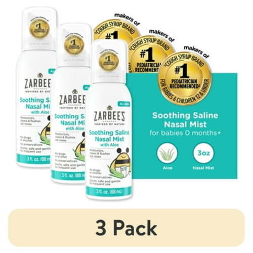 (3 pack) Zarbee’s Soothing Saline Nasal Mist with Aloe for All Ages, 3 fl. oz