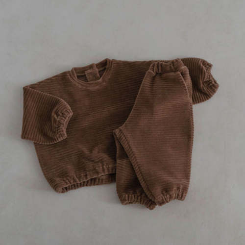 Baby Toddler Velour Rib Sweatshirt and Jogger Pants Set (3m-6y)- Brown | AT NOON STORE