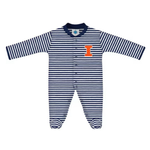 Illinois Fighting Illini NAVY Baby Stripe Romper Pajamas - 35011693