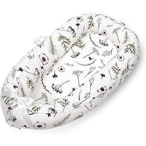 Baby Lounger, Ultra Breathable Cotton Soft Baby Newborn Lounger, Portable Lightweight Adjustable Infant Floor Seat for Travel, Newborn Essentials Baby Registry Search(Forest)