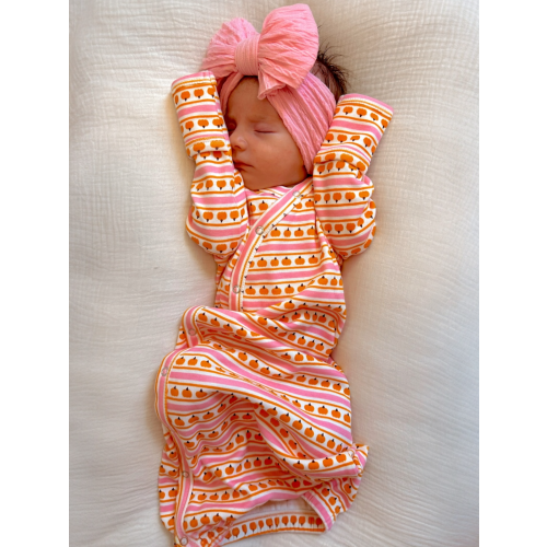 Pumpkin Stripe Pink / Organic Gown