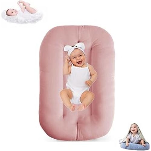 Baby Lounger for Newborn, 0-24 Months, Bionic Design Infant Lounger for Home and Travel, Soft Cotton, Newborn Babies Essentials Gifts (Coral Pink)