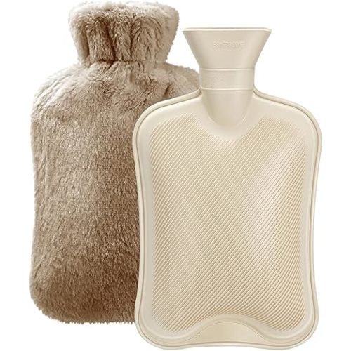 Hot Water Bottle Rubber with Soft Cover (2 Liter) Classic Hot Water Bag for Pain Relief, Cramps, Neck, Shoulders Pain, Relieve Stress, Hot Cold Pack and Feet Warmer, Multifunction for Daily Use
