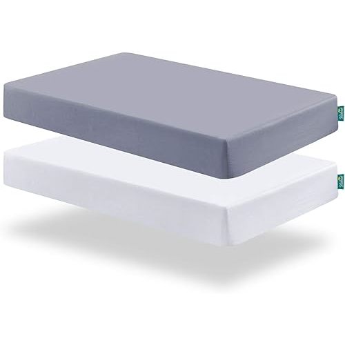 Biloban Pack and Play Sheets Fitted, 2 Pack Pack and Play Sheet Fits for Graco Pack n Play Mattress, Neutral Playard Sheets for Baby Boys and Girl, Grey & White, 38”X 26”