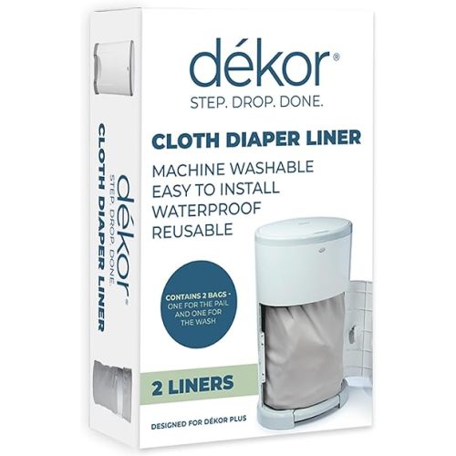 Diaper Dekor Cloth Diaper Liner | 2 Count | Gray | Perfect for Cloth Diapers | Just Step – Drop – Done | Quick & Easy to Replace | Fits the Diaper Dekor Plus Hands-Free Diaper Pail | Machine Washable