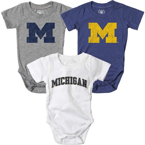 Wes and Willy Baby College Team 3 Pack of Cotton Rompers
