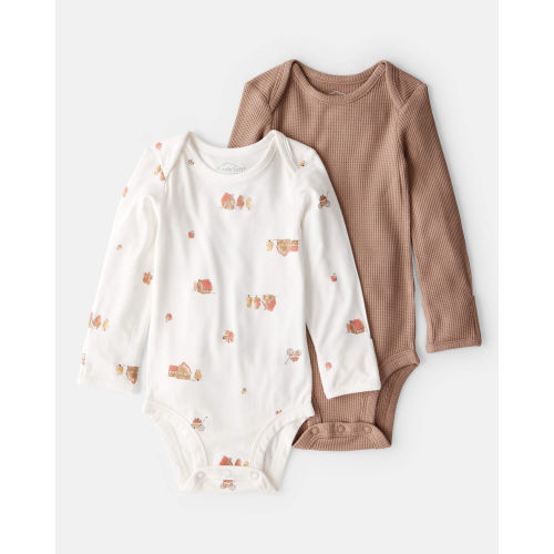 Baby Barn Print PurelySoft Long-Sleeve Multipack Bodysuits - Brown/White - Carter's | Carter's