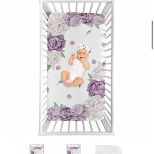 Peony Floral Garden Lavender Purple and Ivory Collection Photo Op Crib Sheet