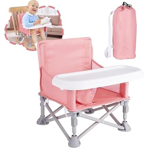 Portable Booster Seat, Toddler Baby Seat with Tray for Dining Table Compact Floor Chair for Camping Lawn Beach Babies Travel 6-36 Months