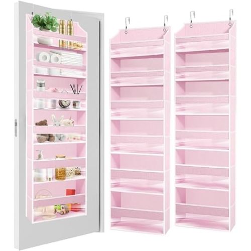 HOMELUX THEORY 2 PC Heavy Duty Over the Door Organizer 55x14x6.7, 6 Large Front & 12 Side Pockets, Hanging Storage Closet Door Organizer for Bedroom, Bathroom and Baby Nursery Storage (Baby Pink)