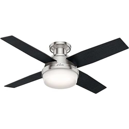 Hunter Fan Company Dempsey Indoor Low Profile Ceiling Fan with LED Light and Remote Control, 44", Brushed Nickel