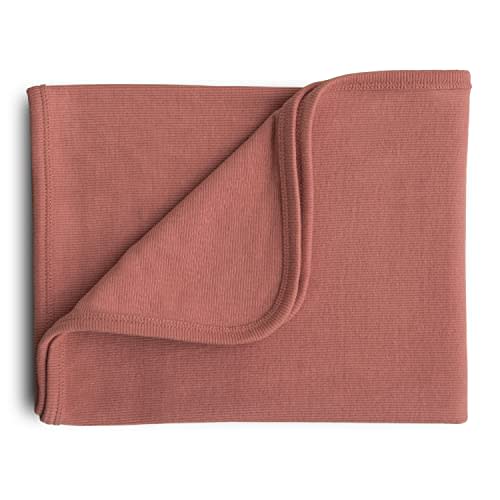mushie Extra Soft Baby Blanket | Organic Cotton Ribbed Receiving Blanket, Swaddle, Stroller | 35x35 Inch (Cedar)