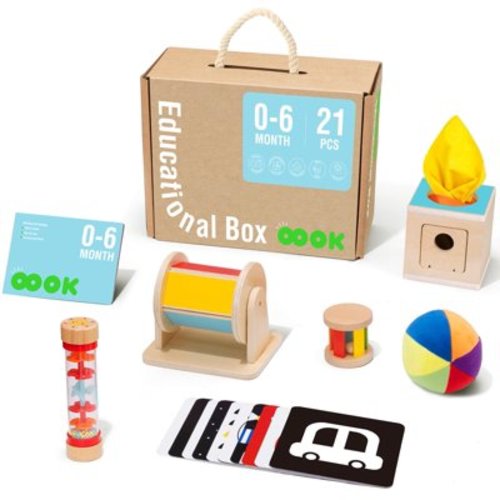 TOOKYLAND Early Learning Toy Bundle - 6 in 1 Box Educational Montessori Play Set; Wooden Baby Toys 0-6 Months Old