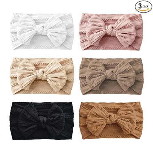 Baby Headbands, Girls Headbands with Bows with Bows, Soft Stretchy Nylon Hair Bands Hair Accessories for Newborn Infant Toddler (6 Pack,Bow,Pink)