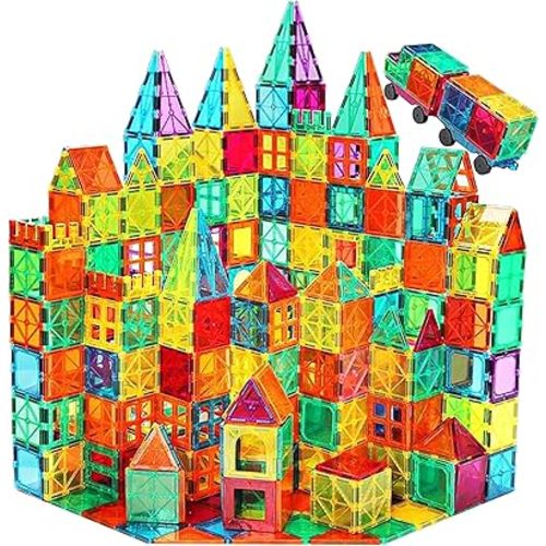 Magnetic Tiles, 100PCS Magnetic Blocks for Kids, Magnet Building Set with 2 Cars, Construction Building Set,STEM Sensory Educational Toys Gift for Toddlers Kids 3 4 5 6 7 8 9 Year Old