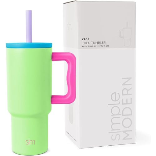 Simple Modern Kids 24 oz Tumbler with Handle and Silicone Straw Lid | Spill Proof and Leak Resistant | Reusable Stainless Steel Bottle | Gift for Kids Boys Girls | Trek Collection | Baja Mix - 24oz - Multi-Color: Baja Mix
