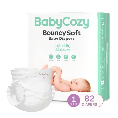 Babycozy Boucy Newborn Diapers for Sensitive Skin, Hypoallergenic Disposable Plain White Diapers Without Chlorine, Soft Diaper for Baby&Infant&Preemie, Size 1(8-14lb) 82 Count