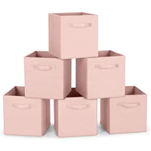 MaidMAX Fabric Storage Bins, Cloth Cube Storage Bins for Home Bedroom Closet Drawers Organizer, Foldable, Pink, 10.5×11 inches, Set of 6