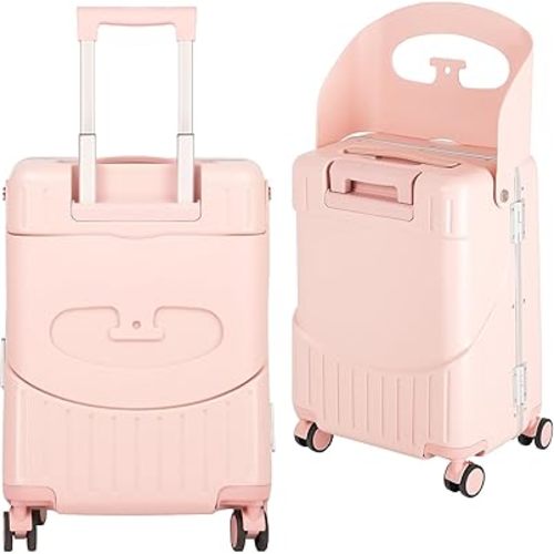 20" Carry On Luggage with Seat For Kids & Adults，Hardside Ride On Suitcase with 360°Spinner and TSA Lock For Travel(Light Pink, 20-in)