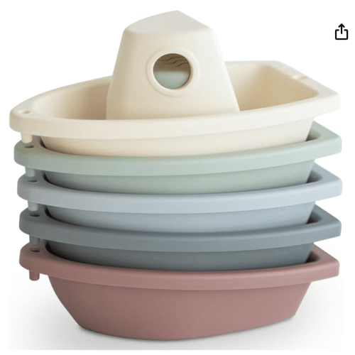 mushie Stackable Bath Boats Toy (Original) | Floating Bathtub Toys for Baby & Toddler, Set of 5 | Made in Denmark