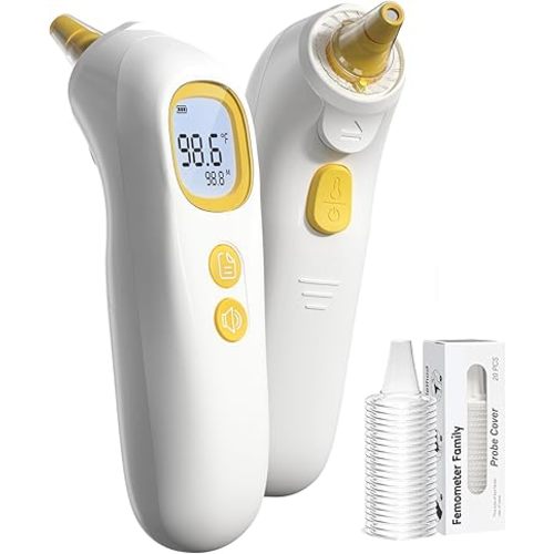 Digital Ear Thermometer, FSA and HSA Eligible Highly Accurate Thermometer for Kids, Adults and Toddlers, 32 Memory Recall, 1s Fast, 3 Color Fever Alarm and Mute Mode, 21 Disposable Probe Covers