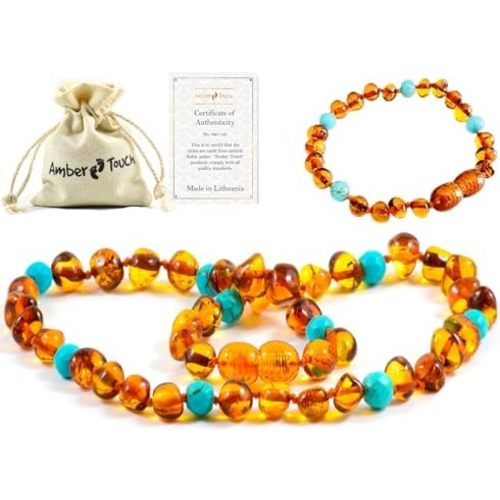 Baltic Amber Necklace and Amber Bracelet - Natural Amber from Baltic Region (13in. and 5.5in.)