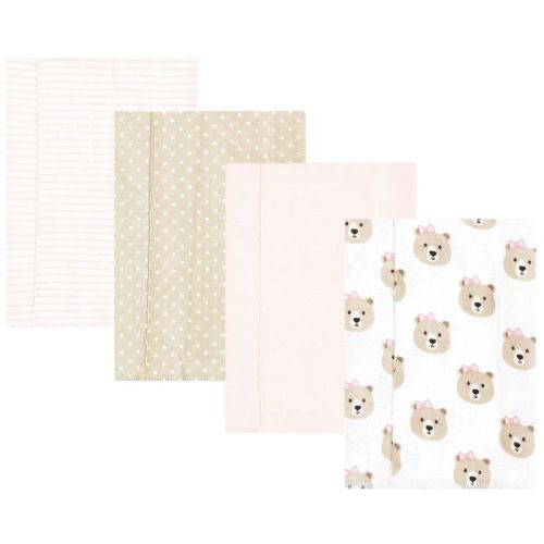 Hudson Baby Infant Girl Cotton Flannel Burp Cloths, Pink Taupe Bear, One Size