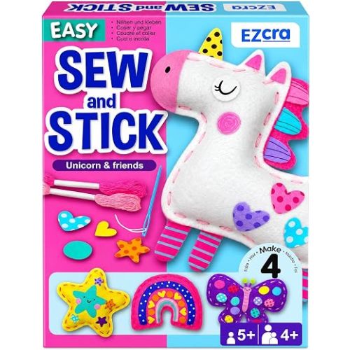 EZCRA Unicorn Sewing Kit for Kids Age 5-8 - 4 Beginner Projects Felt Crafts