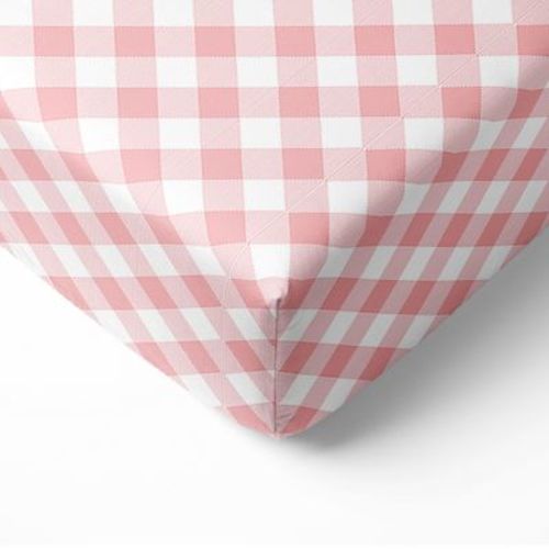 Bacati - Check Plaids Printed Coral 100 percent Cotton Universal Baby US Standard Crib or Toddler Bed Fitted Sheet
