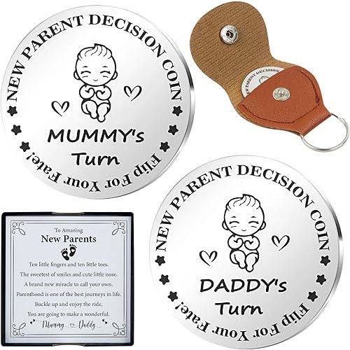 Funny New Parent Decision Coin with Sweet Card – First Time Parents Gifts, Boy Mom Keepsake, Expecting Dad Token, Pregnancy Gifts for Expecting Mom, New Dad Gift First Time, Mother to Be Gift