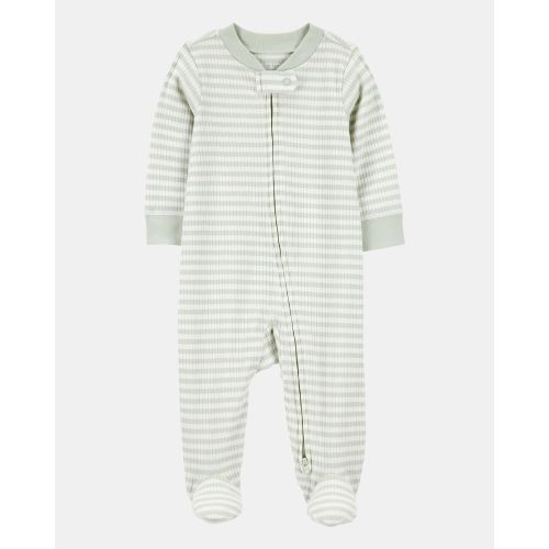 Baby Boy Striped 2-Way Zip Ribbed Sleep & Play Pajamas - Green/White | Carter's
