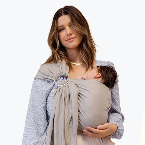 WildBird Ring Sling Baby Carrier Made from 100% Belgian Linen - Solid Color, Newborns to Toddlers - (Owl Fabric / Rose Gold Ring) - Chickadee Fabric / Rose Gold Ring