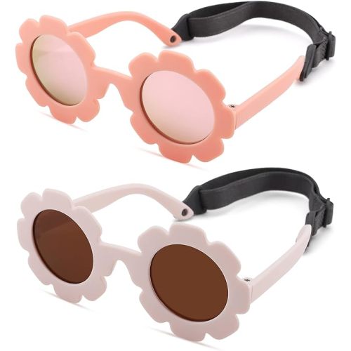 Polarized Baby Sunglasses with Strap – Flexible Flower Shaped Sunglasses for Toddler & Infant Age 0-24 Months