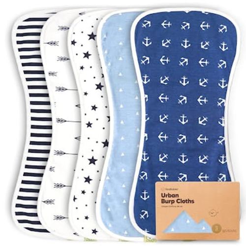 5-Pack Organic Burp Cloths for Baby Boys and Girls - Ultra Absorbent Burping Cloth, Burp Clothes, Newborn Towel - Milk Spit Up Rags - Burpy Cloth Bib for Unisex, Boy, Girl - Burp Cloths (Adventurer)