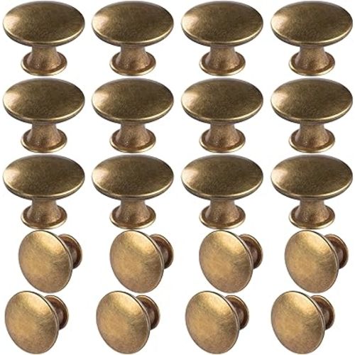 20 Pack Brass Round Antique Brass Kitchen Cabinet Knobs Cupboard Door Knobs Drawer Handle Pulls Dresser Knobs with 21 Pcs Screws for Bathroom Drawer Door Hardware