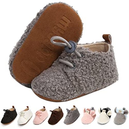 Ohwawadi Infant Baby Boys Girls Slippers Cozy Fleece Booties Soft Bottom Warm Cartoon Socks Newborn Crib Shoes