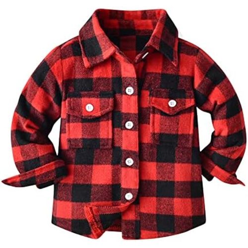 IMEKIS Toddler Kids Flannel Shirt Jacket Plaid Long Sleeve Lapel Button Down Shacket Baby Fall Christmas Coat for Boys Girls