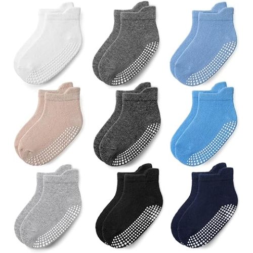 JAKIDAR Baby Toddler Socks Non Slip 9 Pairs Cotton Ankle Grip Socks for Boys Girls Baby Kids Infants Children