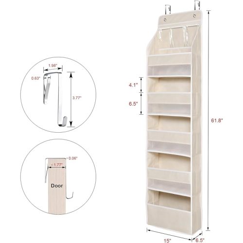 Univivi 6-Shelf Over Door Hanging Organizer Fabric Baby Door Storage with 5 Large Pockets and 3 Small PVC Pockets Wall Mount Hanging Storage Organizers for Baby Essential (Beige)