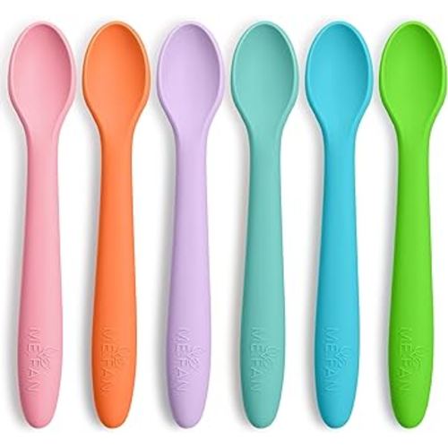 ME.FAN Silicone Baby Spoons - 6 Pack Feeding Spoons for First Stage Baby & Infant, Toddlers Spoons, Chew Spoons Set - Baby Utensils Soft Training Spoons - Bright Color